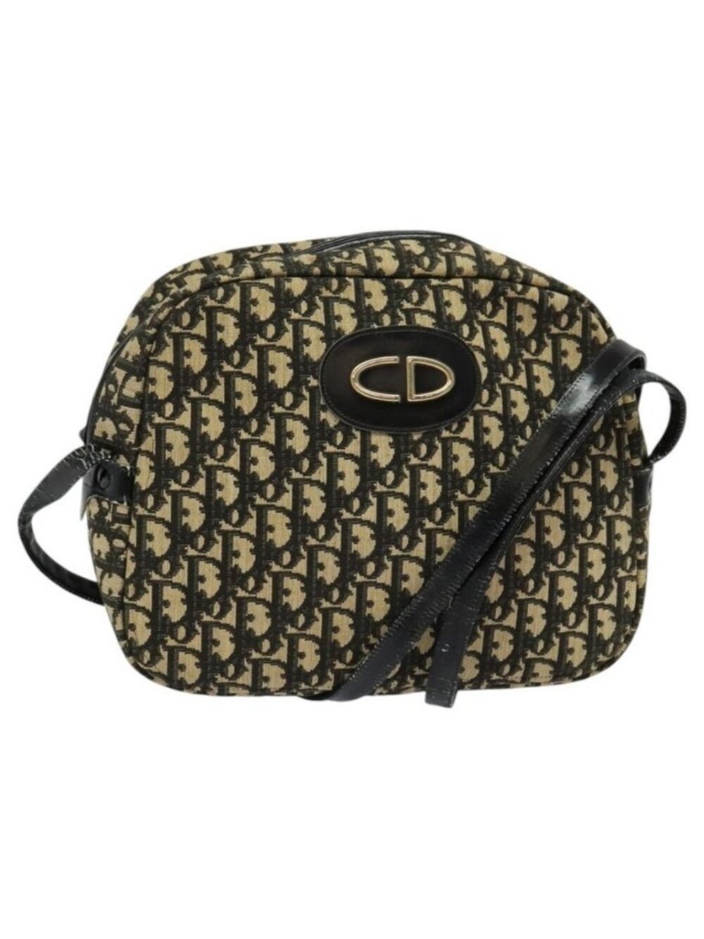 Authentic Christian Dior Trotter Canvas Shoulder Bag Black